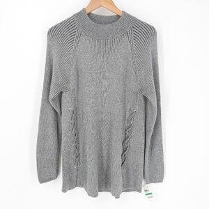 Style & Co. Gray Ribbed Lace Up Sweater, Sz L